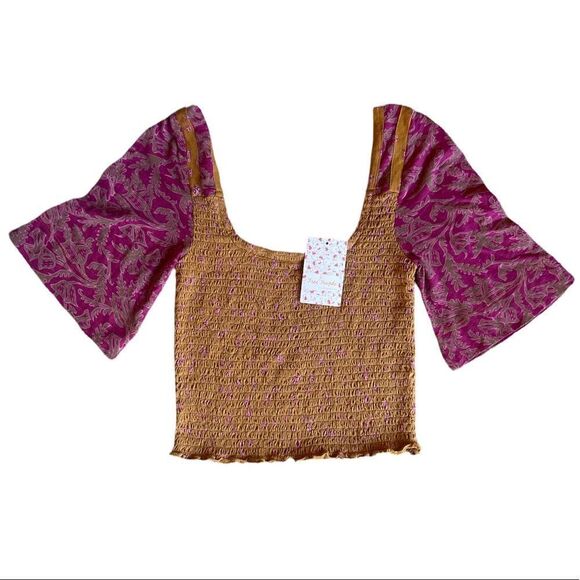 FREE PEOPLE Marigold Mix Print Smocked Top XS - Picture 6 of 9